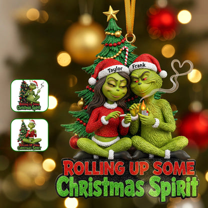 Green Monster Smoker Couple Ornament - Personalized Gifts For Couple Ornament