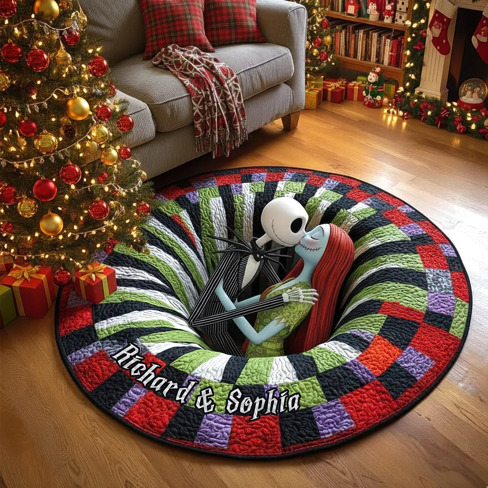 Spooky Love Quilted Round Mat - Personalized Gifts For Couple