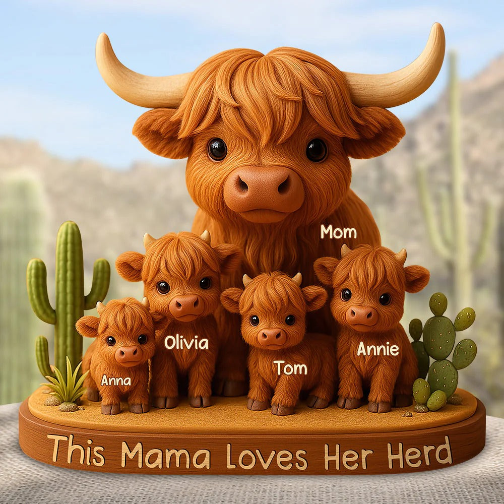 Highland Cow Mama, Gifts For Mom - Personalized Custom Shaped Acrylic Plaque