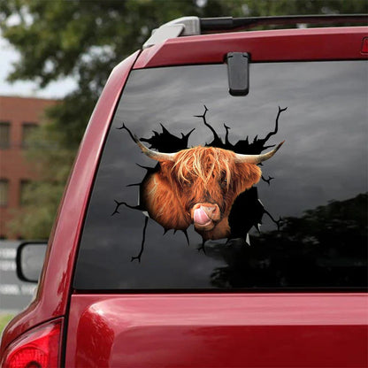 Scottish Highland Cow Crack Sticker, Cow Sticker, Decal