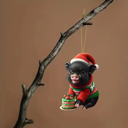 Pig with Santa Hat Acrylic Ornament - Gift For Pig Lover's