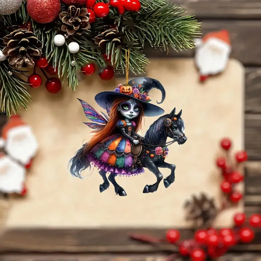 Halloween Scary Fairy Witch Riding A Horse Acrylic Ornament