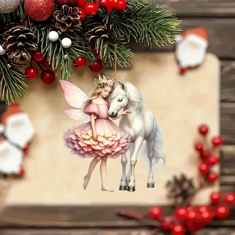 Adorable Fairy Riding a White Horse Acrylic Ornament - Gift For Horse