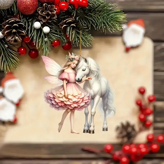 Adorable Fairy Riding a White Horse Acrylic Ornament - Gift For Horse