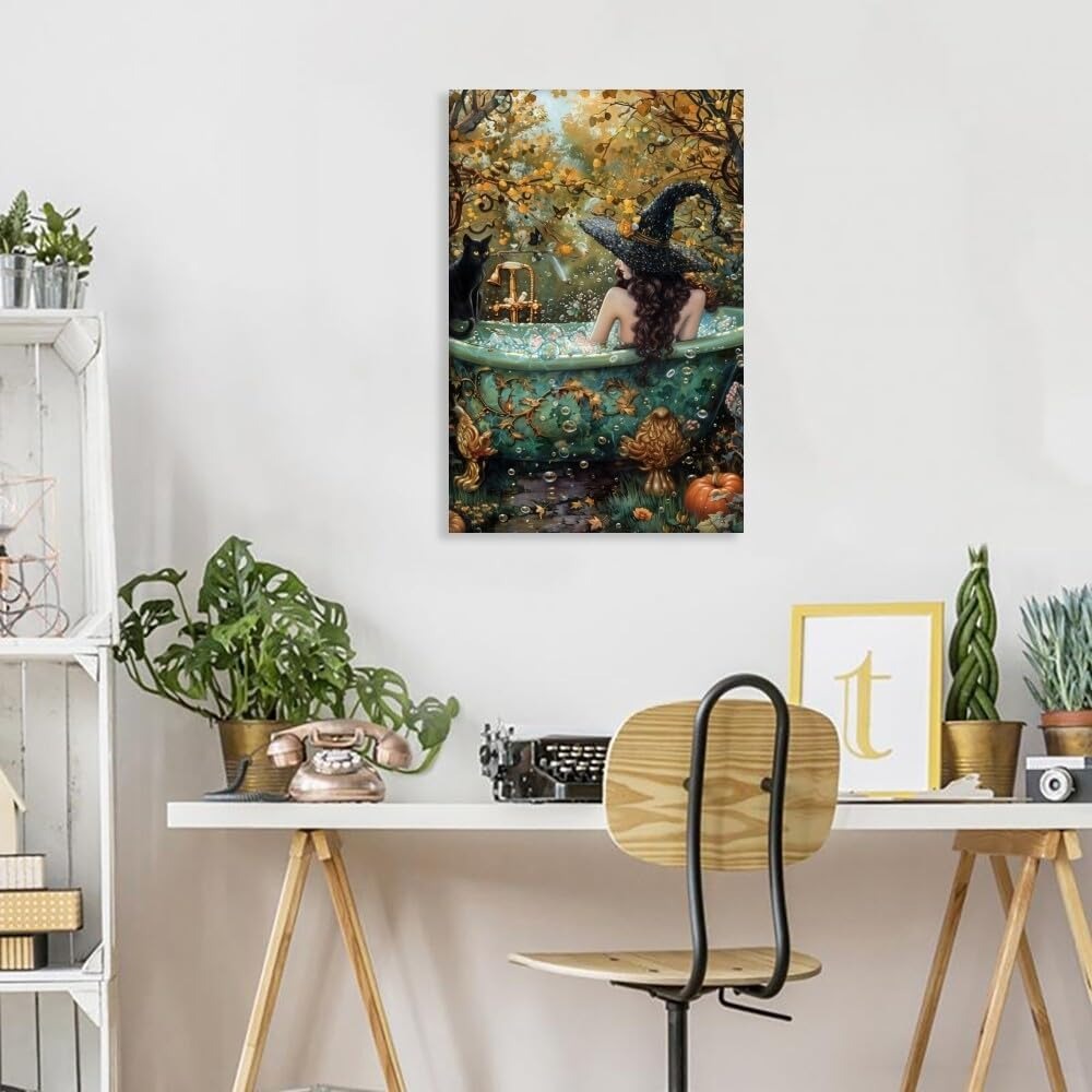 Witch Canvas, Witch Halloween Poster, Wall Decor