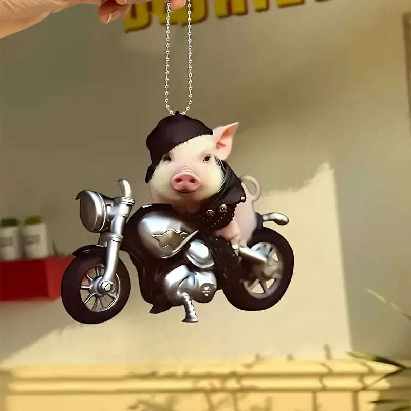 Cute Pig Motobike Acrylic Ornament - Gift For Pig Lover's