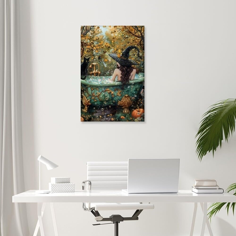 Witch Canvas, Witch Halloween Poster, Wall Decor