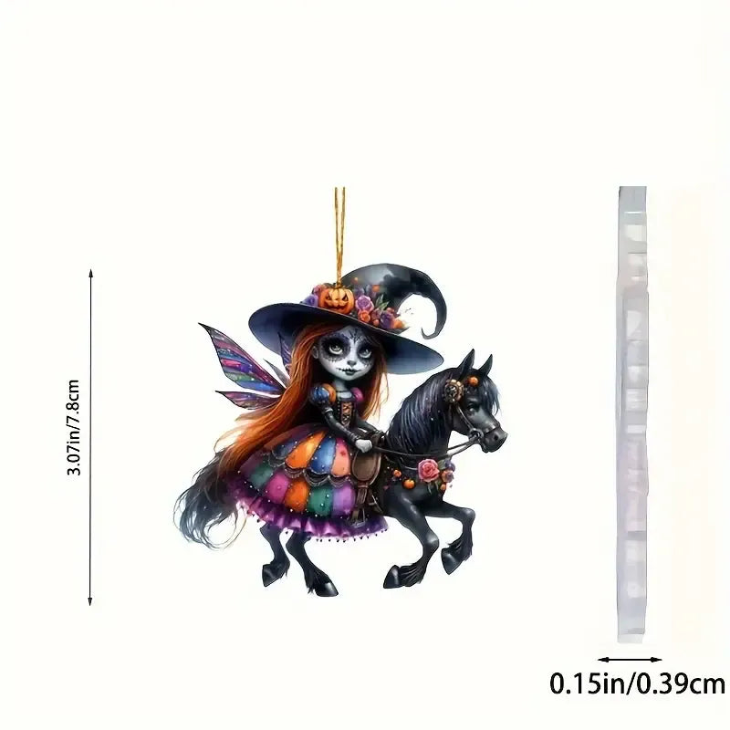 Halloween Scary Fairy Witch Riding A Horse Acrylic Ornament