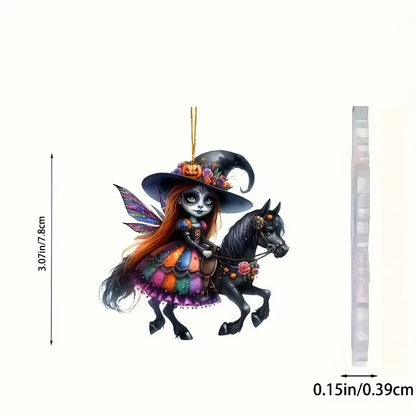 Halloween Scary Fairy Witch Riding A Horse Acrylic Ornament