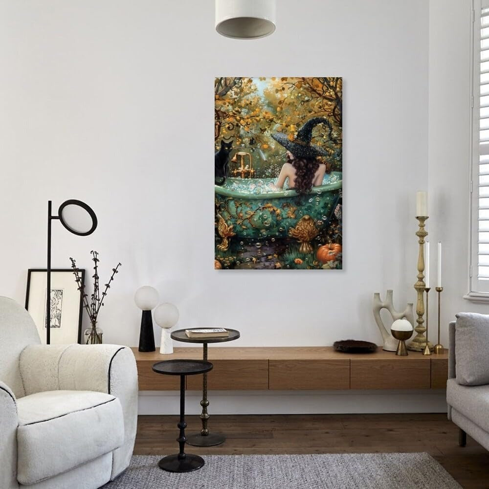 Witch Canvas, Witch Halloween Poster, Wall Decor