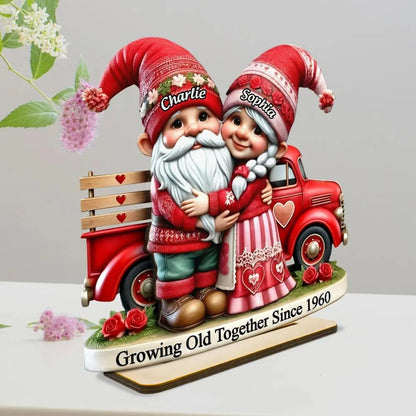 Personalized Gnome Couple Truck Wooden Standing