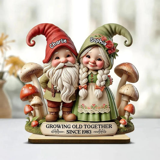 Personalized Whimsical Gnome Couple Wooden Standing