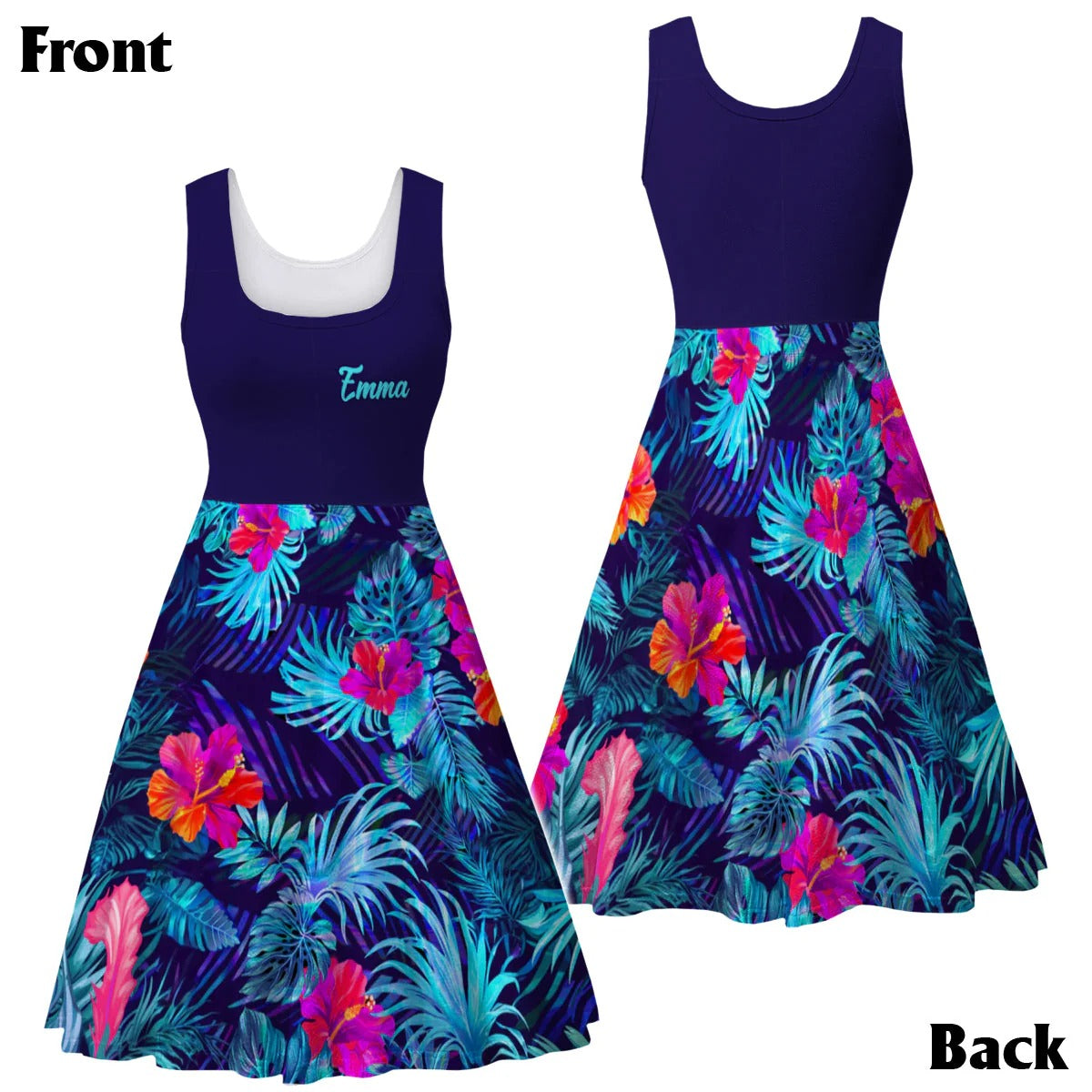 Tropical Leaf Hibiscus Flowers - Personalized Sleeveless Dress