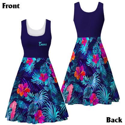 Tropical Leaf Hibiscus Flowers - Personalized Sleeveless Dress