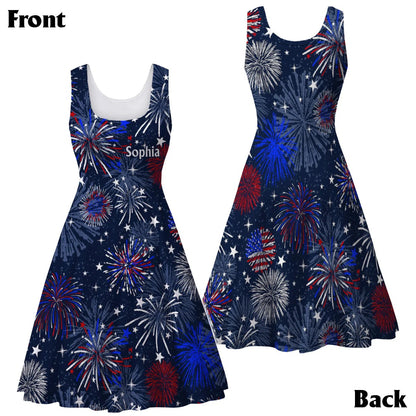 Patriotic American Flag - Personalized Sleeveless Dress