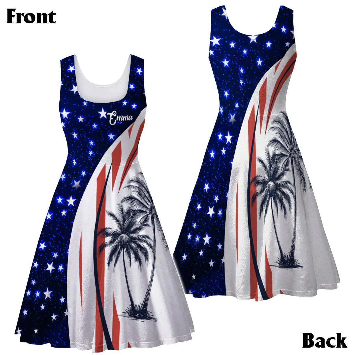 Patriotic American Flag Coconut Tree - Personalized Sleeveless Dress