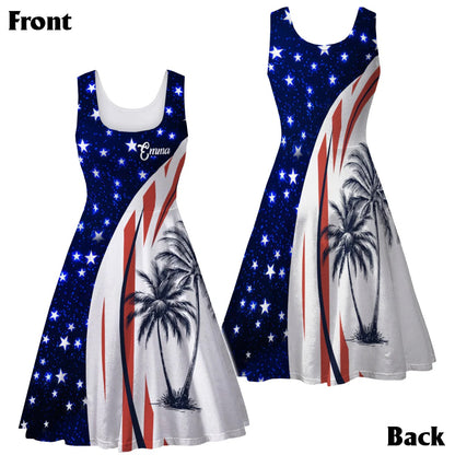 Patriotic American Flag Coconut Tree - Personalized Sleeveless Dress