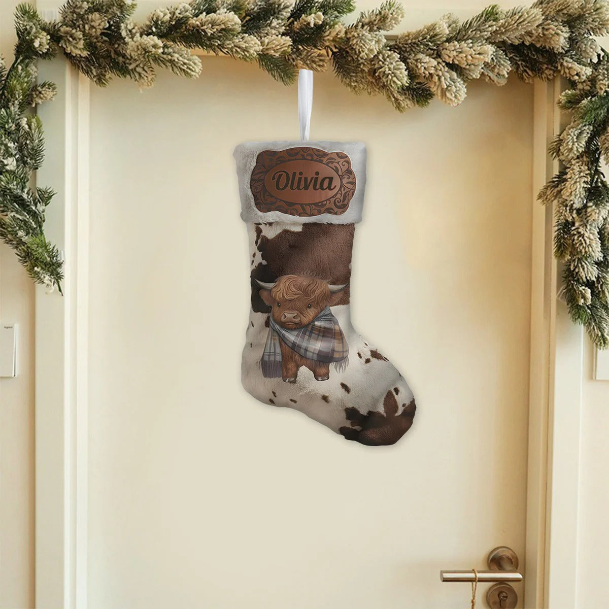 Cute Highland Cow - Personalized Highland Cow Shaped Christmas Stocking