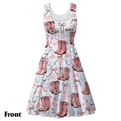 Coquette Cowgirl Boots and Bows - Personalized Sleeveless Dress