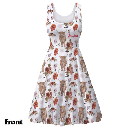 Floral Highland Cow - Personalized Sleeveless Dress