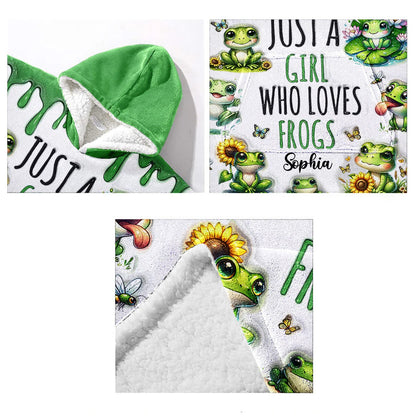 Just A Girl Who Loves Frogs - Personalized Frog Blanket Hoodie