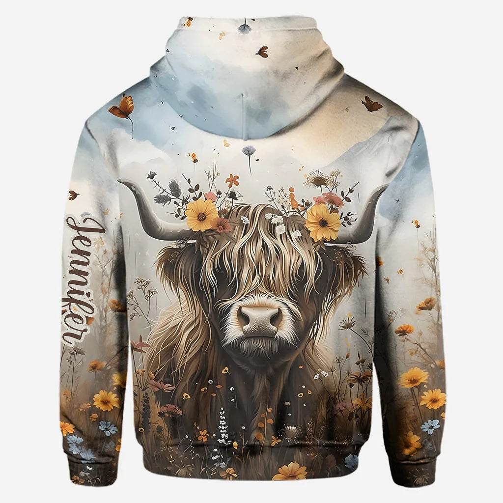 Personalized Cute Cow - Highland Cow Hoodie and Leggings