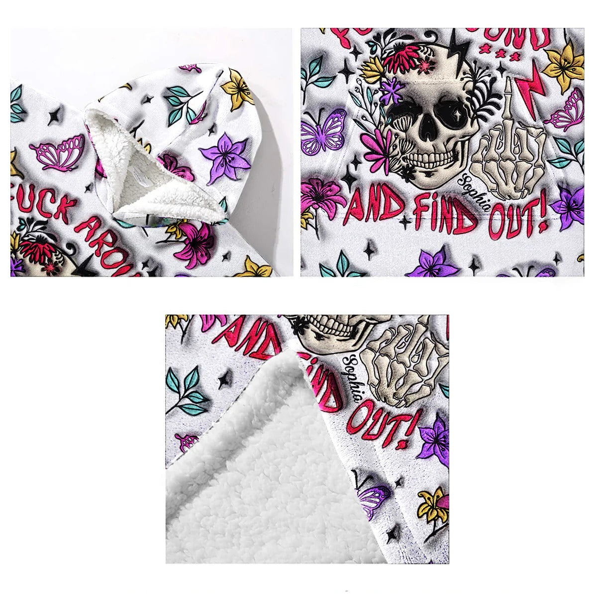 F*ck Around And Find Out - Personalized Skull Blanket Hoodie