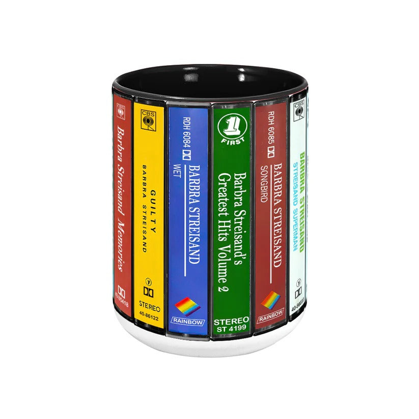 Barbra Streisand Albums Cassette Collection Retro Accent Mug