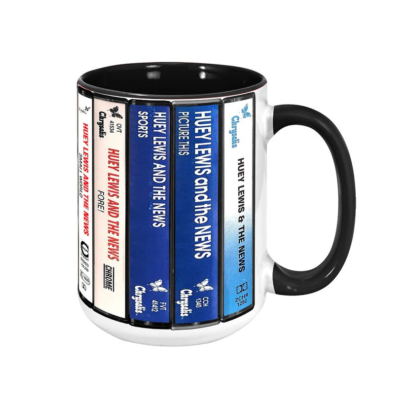 Huey Lewis Albums Cassette Collection Retro Accent Mug