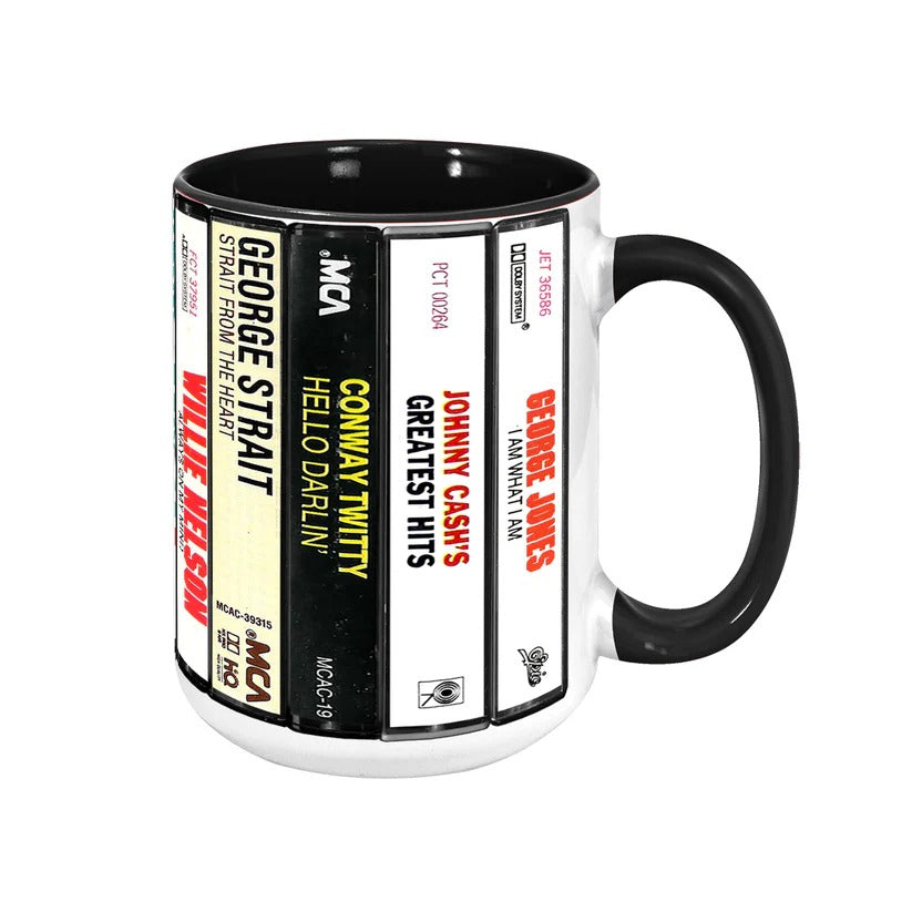 Classic Country Music Albums Cassettes Retro Accent Mug