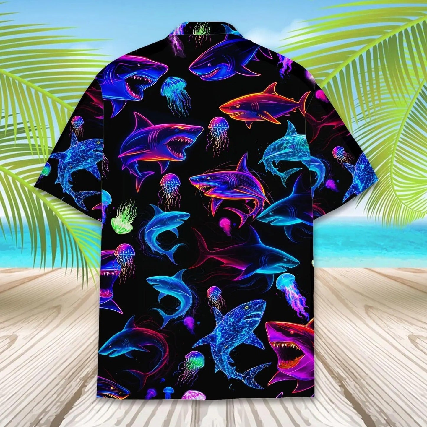 Neon Shark Hawaii Shirt, Colorful Shark Hawaiian Shirt