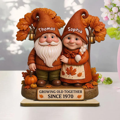 Personalized Fall Season Gnome Couple Wooden Standing