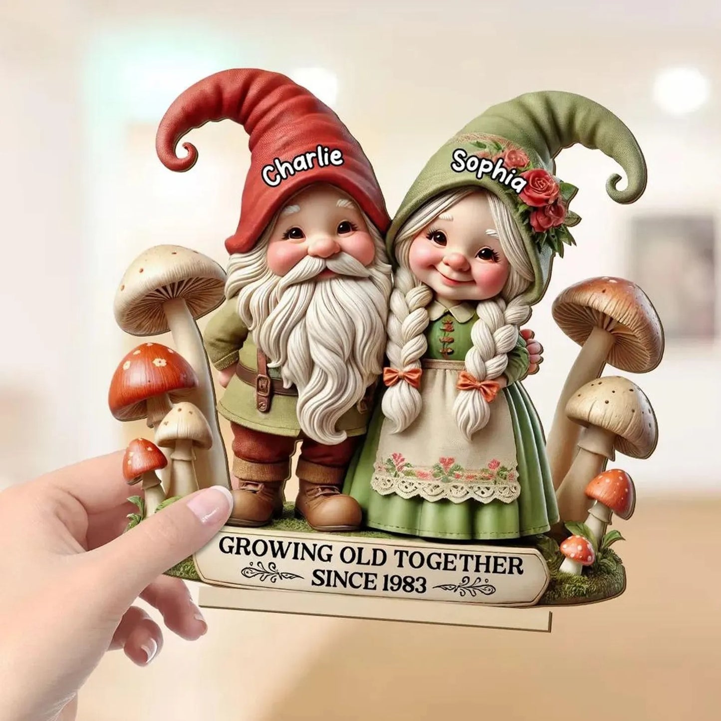 Personalized Whimsical Gnome Couple Wooden Standing