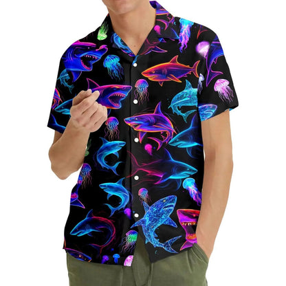 Neon Shark Hawaii Shirt, Colorful Shark Hawaiian Shirt