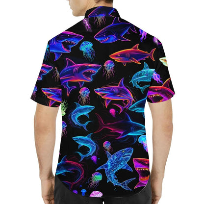 Neon Shark Hawaii Shirt, Colorful Shark Hawaiian Shirt
