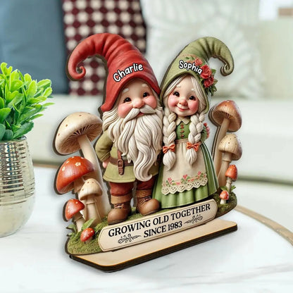 Personalized Whimsical Gnome Couple Wooden Standing