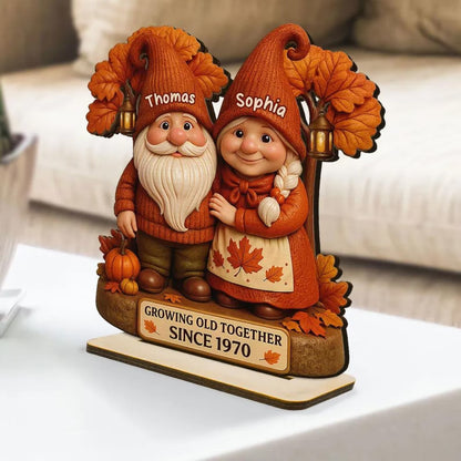 Personalized Fall Season Gnome Couple Wooden Standing