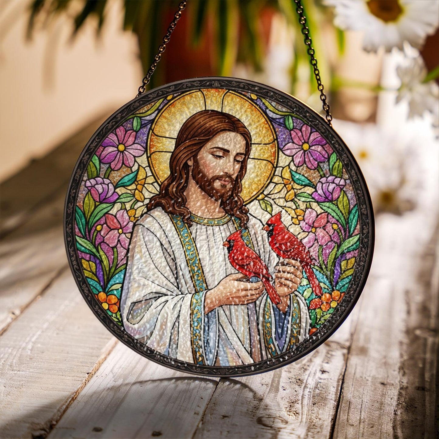 Jesus Suncatcher, Christian Stained Glass