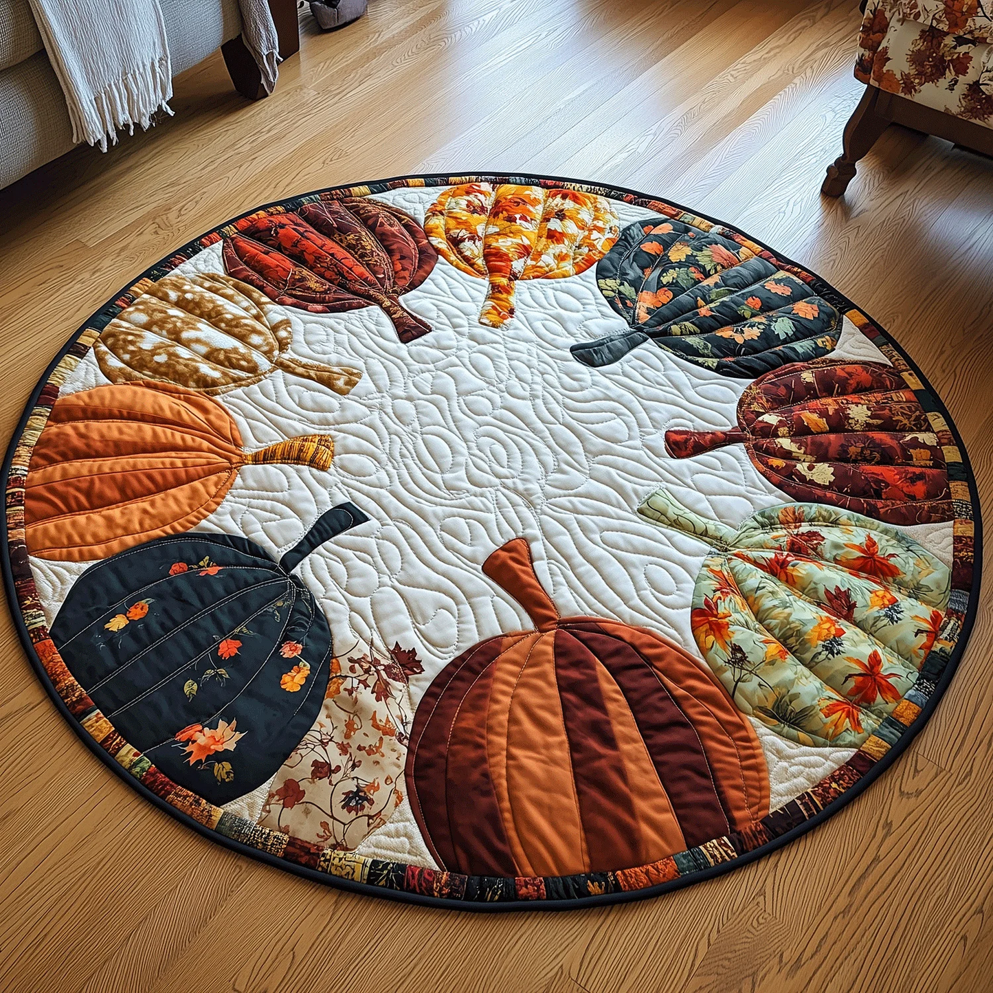 Autumn Pumpkins Quilted Round Mat