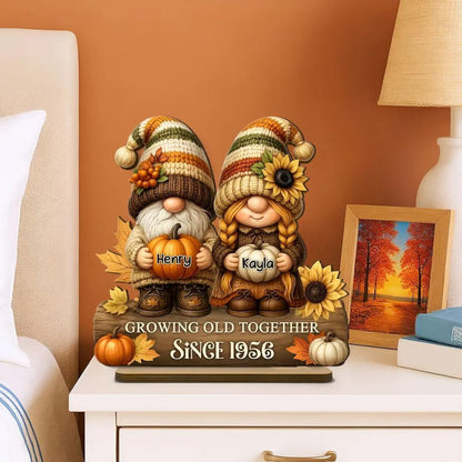 Gnome Couple Growing Old Together Wooden Standing