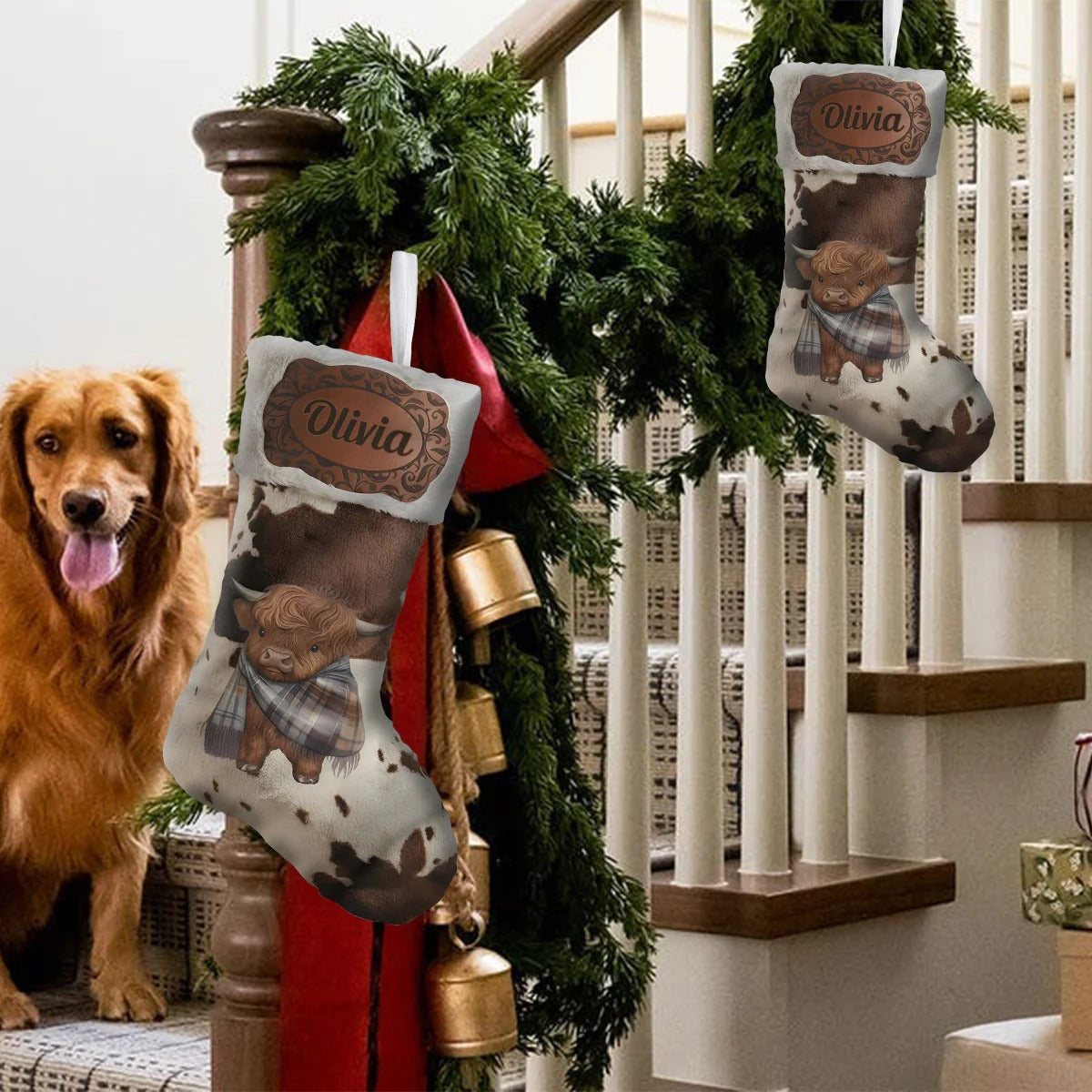 Cute Highland Cow - Personalized Highland Cow Shaped Christmas Stocking