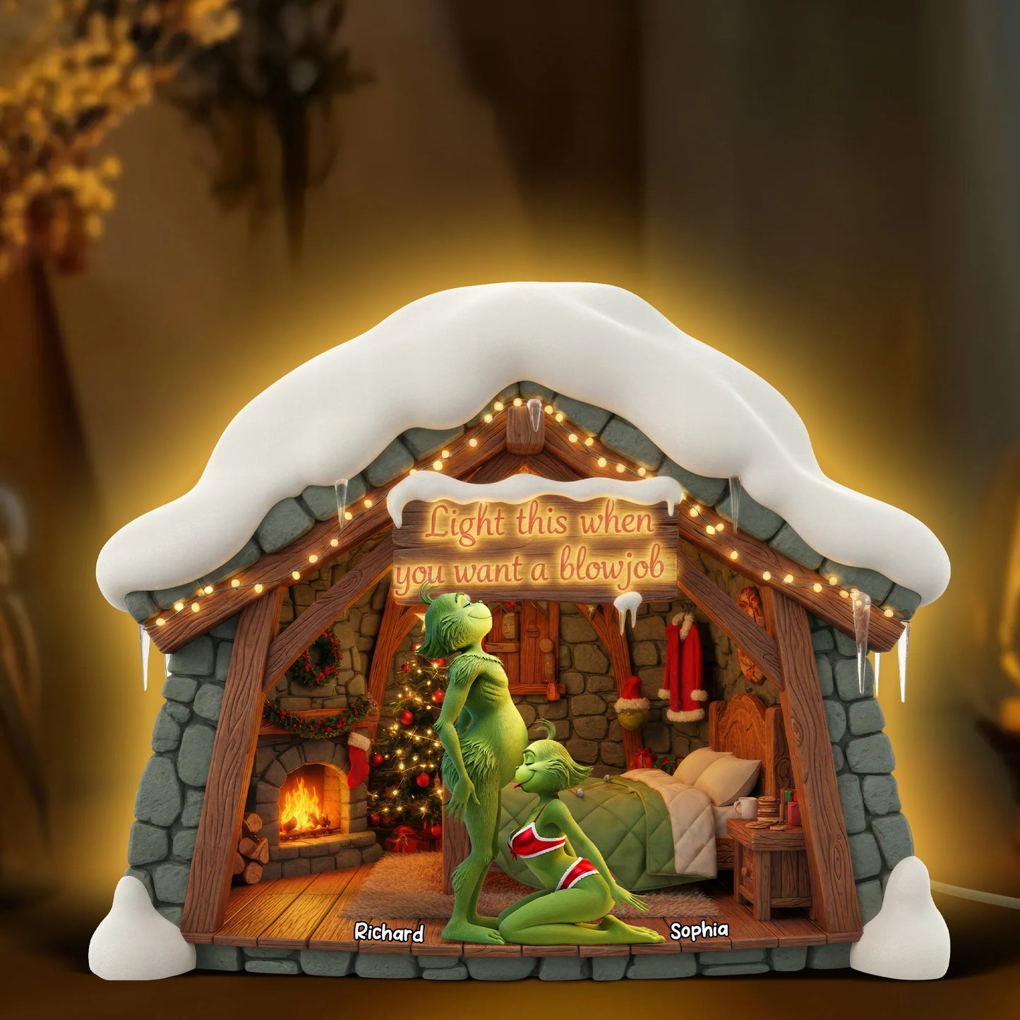 Naughty Green Custom Shape Acrylic Light Box - Personalized Gift For Couples