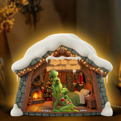 Naughty Green Custom Shape Acrylic Light Box - Personalized Gift For Couples