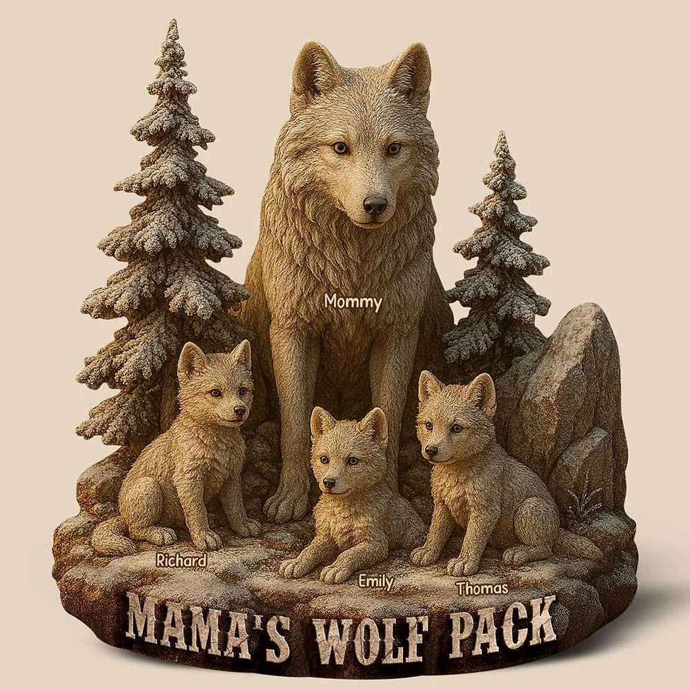 Personalized Gifts For Mom – Mama Wolf And Cubs Acrylic Plaque