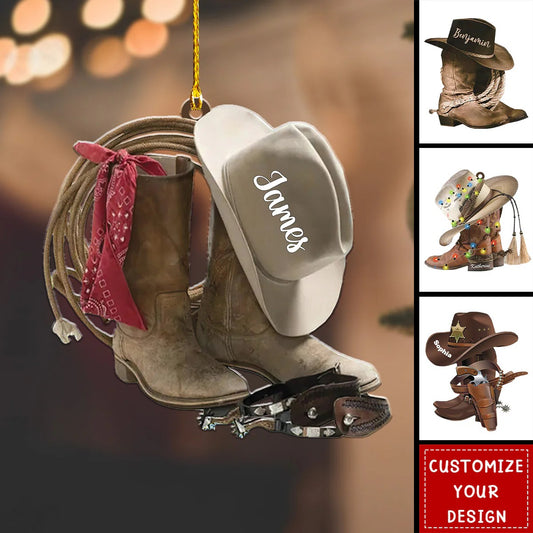 Cowboy Boots and Hat - Personalized Acrylic Christmas Ornament
