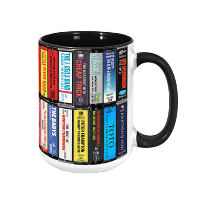 70s & 80s Rock Albums Cassette Collection Retro Accent Mug
