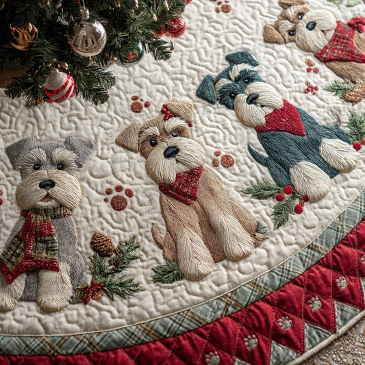 Snowy Schnauzer Quilted Christmas Tree Skirt