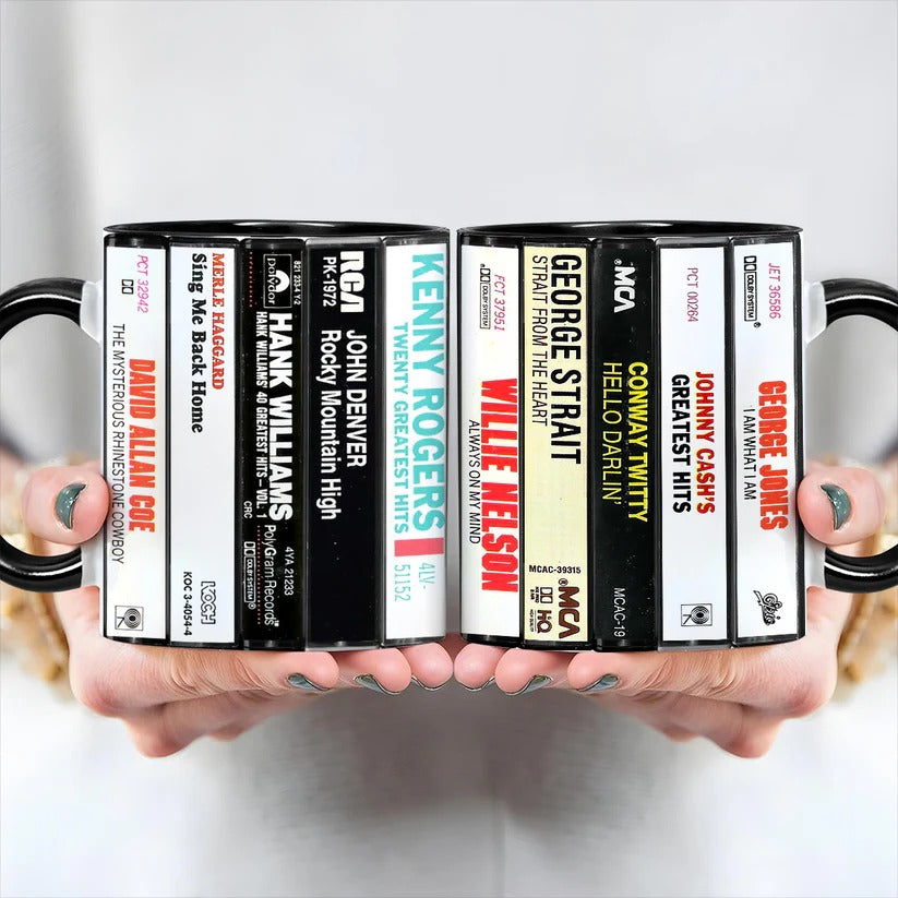 Classic Country Music Albums Cassettes Retro Accent Mug