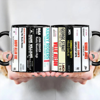 Classic Country Music Albums Cassettes Retro Accent Mug