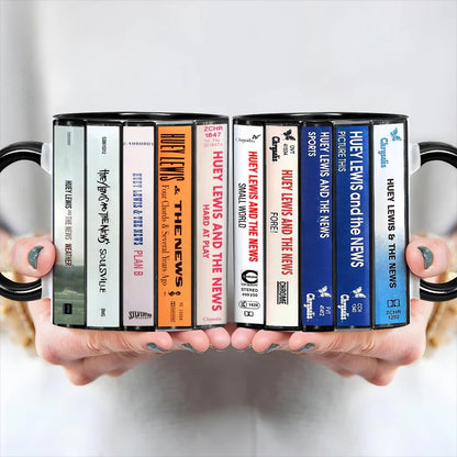 Huey Lewis Albums Cassette Collection Retro Accent Mug